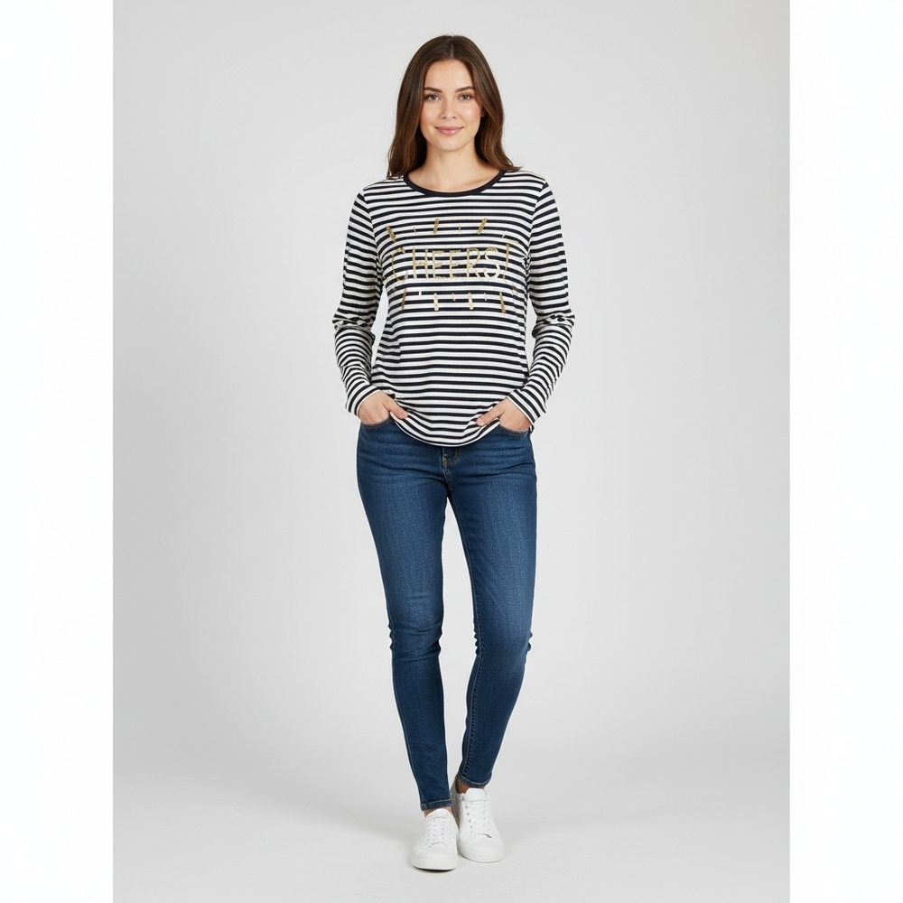 LOFT Navy and Cream Striped Top